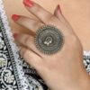 Ethnic Style Round Adjustable Oxidized Ring | Silver Replica Best Pearl Work Jewelry 9 Ethnic style round adjustable oxidized silver replica pearl ring