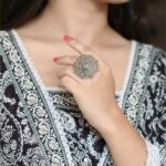 Traditional Floral Art Oxidized Ring | Adjustable Beautiful Silver Jewelry