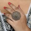 Traditional Floral Art Oxidized Ring | Adjustable Beautiful Silver Jewelry 10 Traditional floral art adjustable oxidized silver replica ring