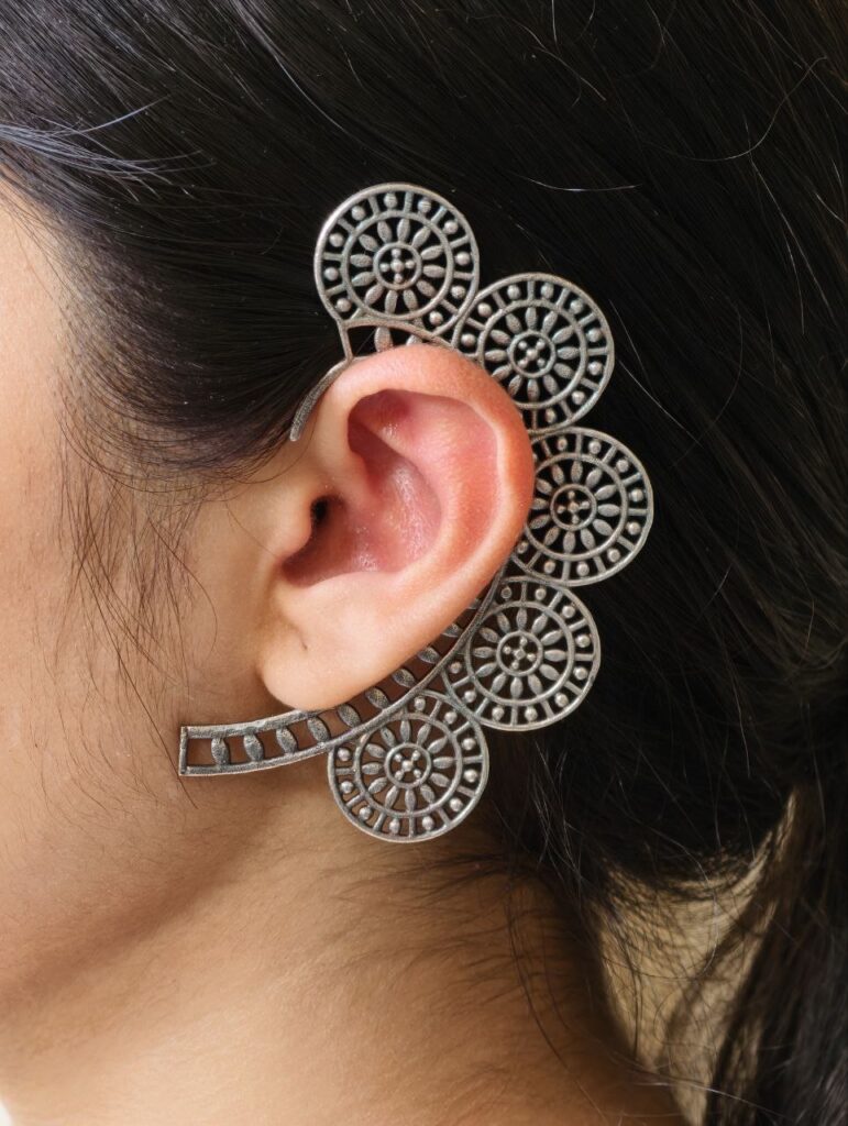 Beautiful Circle Earcuff | Oxidized Silver Replica Non-Piercing Statement Jewelry
