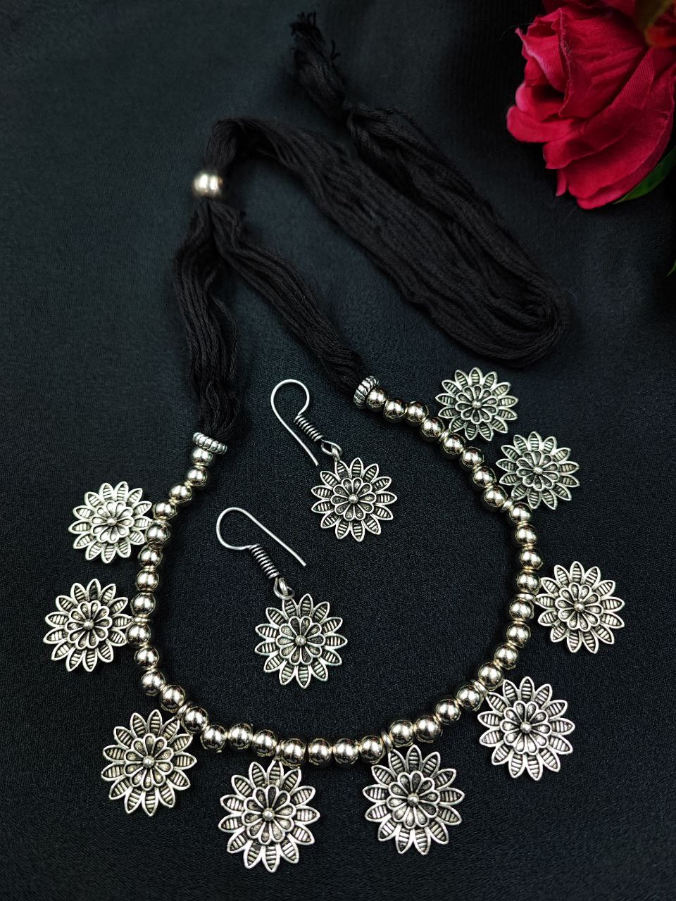 Designer Flower Charm Necklace Set for Women | Adjustable Thread Best Choker Jewelry 3 Designer flower charm choker necklace set with adjustable thread