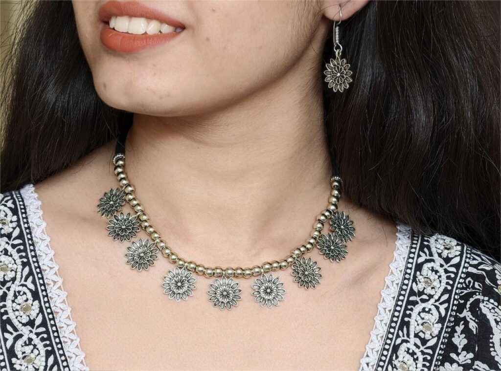 Designer Flower Charm Necklace Set for Women | Adjustable Thread Best Choker Jewelry