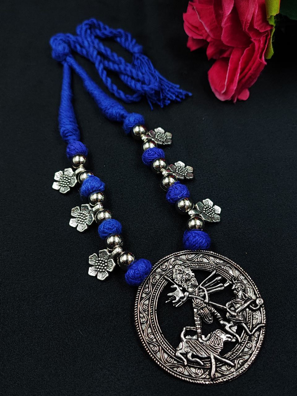 Traditional Flower Charm Religious Pendant Necklace | German Silver with Adjustable Thread Jewelry 9 Traditional flower charm religious pendant necklace in German silver