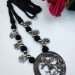 Traditional Flower Charm Religious Pendant Necklace | German Silver with Adjustable Thread Jewelry - "Black"