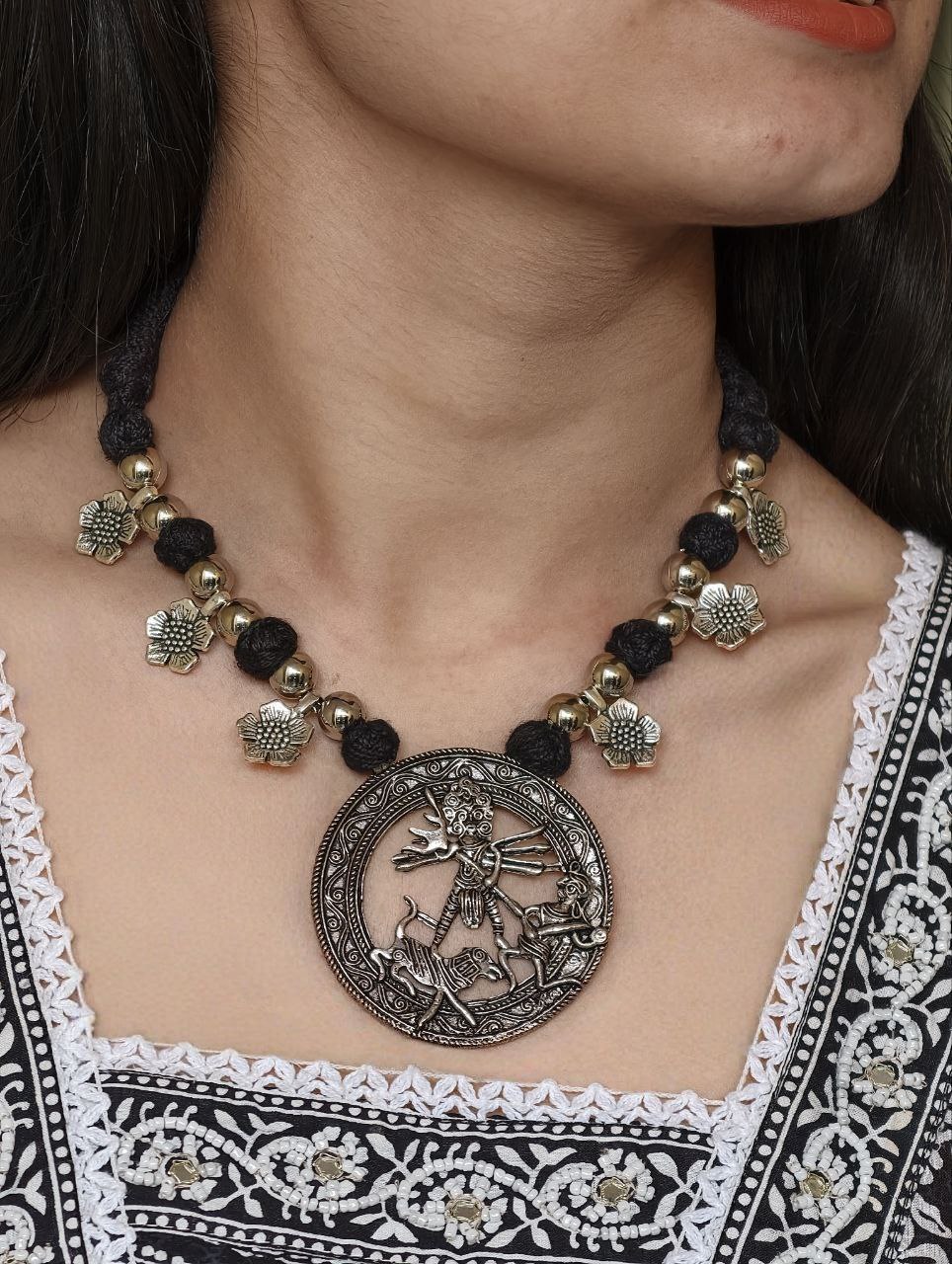 Traditional Flower Charm Religious Pendant Necklace | German Silver with Adjustable Thread Jewelry 8 Traditional flower charm religious pendant necklace in German silver