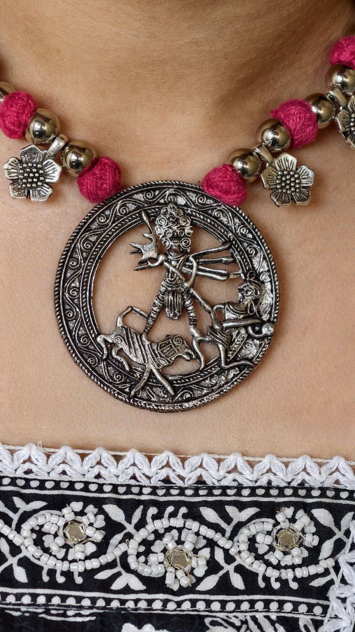 Traditional Flower Charm Religious Pendant Necklace | German Silver with Adjustable Thread Jewelry 5 Traditional flower charm religious pendant necklace in German silver