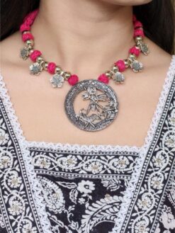 Traditional flower charm religious pendant necklace in German silver