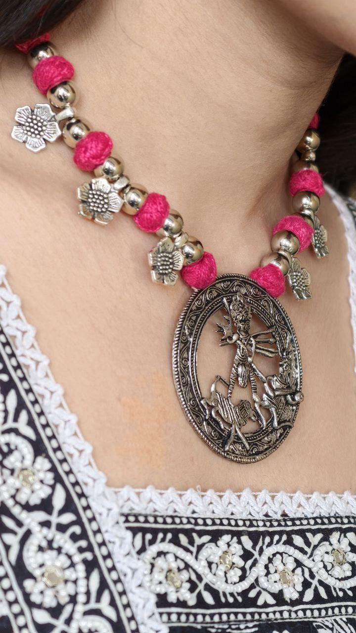 Traditional Flower Charm Religious Pendant Necklace | German Silver with Adjustable Thread Jewelry 2 Traditional flower charm religious pendant necklace in German silver