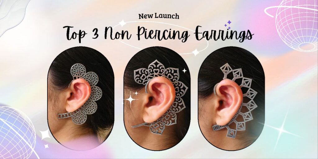 Geometric silver non piercing earrings ear cuff design for wedding occasions