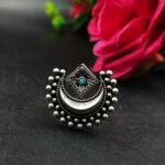 Adjustable Half Moon Ring | Silver Replica Best Traditional Stone Jewelry for Women - "Aqua"