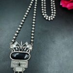 Elephant Design Silver Replica Necklace with Elegant Stone Work - "Black"