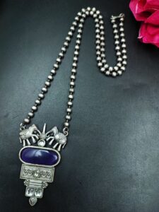Elephant Design Silver Replica Necklace with Elegant Stone Work — "Amethyst"