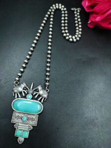 Elephant Design Silver Replica Necklace with Elegant Stone Work — "Aqua"