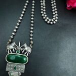Elephant Design Silver Replica Necklace with Elegant Stone Work - "Green"