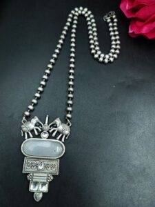 Elephant Design Silver Replica Necklace with Elegant Stone Work — "Grey"