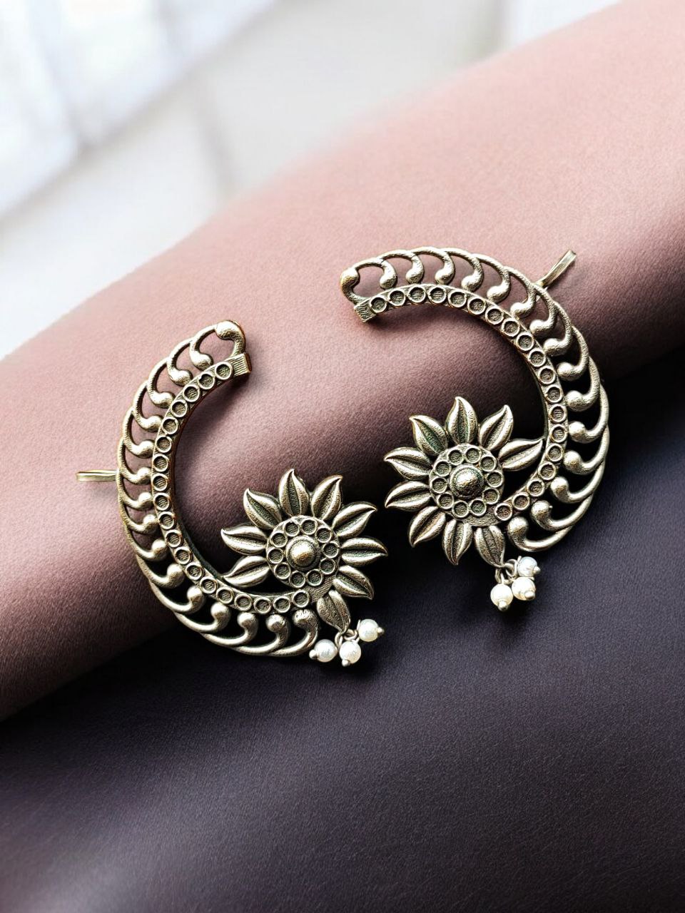 Silver Replica Flower Design Unique Earcuff | Oxidized Ethnic Jewelry Perfect Gift For Her 2 Silver replica flower design oxidized ethnic earcuff