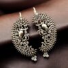 Oxidized parrot design flower art silver replica earcuff