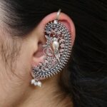 Oxidized Parrot Design Earcuff | Flower Art Silver Replica Unique Jewelry