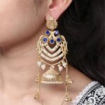 Premium Peacock Design Kashmiri Jhumka Earrings | Gold Plated Traditional Wear Beautiful Dangler Jewelry - "Blue"