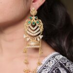Premium Peacock Design Kashmiri Jhumka Earrings | Gold Plated Traditional Wear Beautiful Dangler Jewelry - "Green"