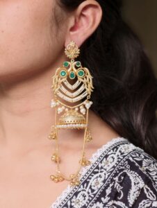 Premium Peacock Design Kashmiri Jhumka Earrings | Gold Plated Traditional Wear Beautiful Dangler Jewelry — "Green"