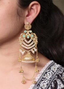 Premium Peacock Design Kashmiri Jhumka Earrings | Gold Plated Traditional Wear Beautiful Dangler Jewelry — "Mint"