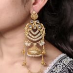 Premium Peacock Design Kashmiri Jhumka Earrings | Gold Plated Traditional Wear Beautiful Dangler Jewelry - "White"