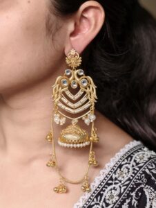 Premium Peacock Design Kashmiri Jhumka Earrings | Gold Plated Traditional Wear Beautiful Dangler Jewelry — "White"
