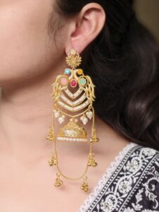 Premium Peacock Design Kashmiri Jhumka Earrings | Gold Plated Traditional Wear Beautiful Dangler Jewelry — "Multi"
