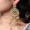 Premium peacock design Kashmiri gold plated jhumka earrings
