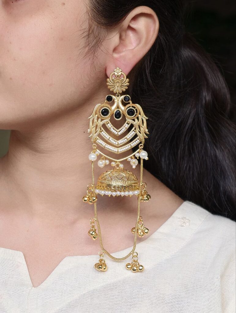Premium Peacock Design Kashmiri Jhumka Earrings | Gold Plated Traditional Wear Beautiful Dangler Jewelry