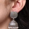 Handcrafted lotus design jhumki earrings with pearl work silver replica