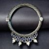 Traditional silver look openable bangle with stone pearl work