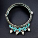 Traditional Silver Look alike Openable Bangle | Stone Pearl & Work Beautiful Kada - "Aqua"