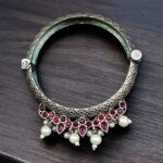 Traditional Silver Look alike Openable Bangle | Stone Pearl & Work Beautiful Kada - "Red"
