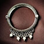 Traditional Silver Look alike Openable Bangle | Stone Pearl & Work Beautiful Kada - "Black"