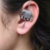 Handcrafted elephant earcuff oxidized silver look daily wear