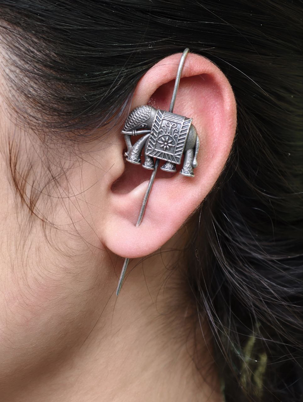 Handcrafted Elephant Earcuff | Oxidized Silver Look Perfect Daily Wear Jewelry For Girls 1 Handcrafted elephant earcuff oxidized silver look daily wear