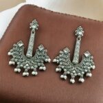 Vintage look Silver Replica Earrings | Adorable Boho Inspire Oxidized Dangler Studs - "White"