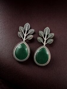 Unique Tree Design Stud Earrings with Monalisa Stone | Silver Replica Jewelry