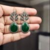 Unique tree design Monalisa stone silver replica stud earrings