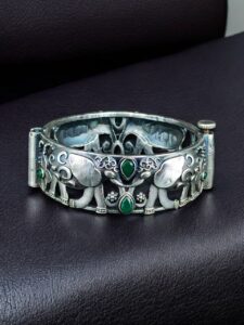 Premium Look Elephant Design Bangle | Best Silver Replica Stone Work Kada — "Green"