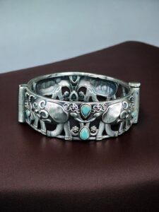 Premium Look Elephant Design Bangle | Best Silver Replica Stone Work Kada — "Mint"