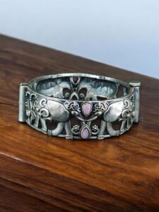 Premium Look Elephant Design Bangle | Best Silver Replica Stone Work Kada — "Baby Pink"
