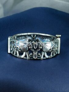 Premium Look Elephant Design Bangle | Best Silver Replica Stone Work Kada — "White"