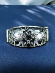 Premium Look Elephant Design Bangle | Best Silver Replica Stone Work Kada — "Black"