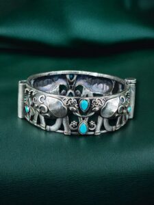 Premium Look Elephant Design Bangle | Best Silver Replica Stone Work Kada — "Aqua"