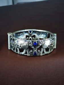Premium Look Elephant Design Bangle | Best Silver Replica Stone Work Kada — "Blue"
