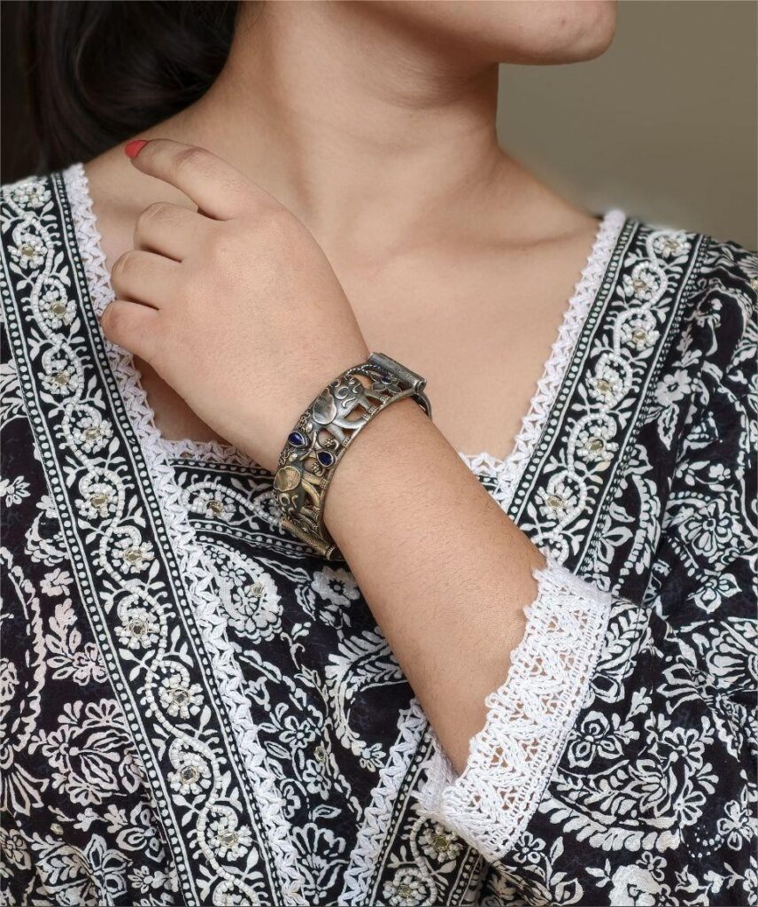 Premium Look Elephant Design Bangle | Best Silver Replica Stone Work Kada