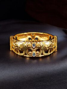 Handcrafted Elephant Bangle | Stone Work Gold Plated Amazing Jewelry — "White-Black"